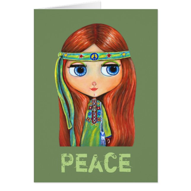 Pequeño y pequeño signo verde hippie Chica de paz (Frente)
