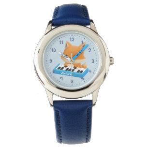 Pequeño zorro lindo en el reloj de los niños del p
