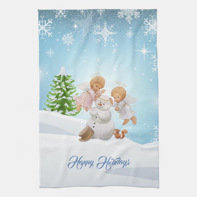 Pequeños Ángeles Y Toalla De Cocina De Snowman (Vertical)