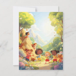 Pequeños aventureros - Niños que caminan en postal