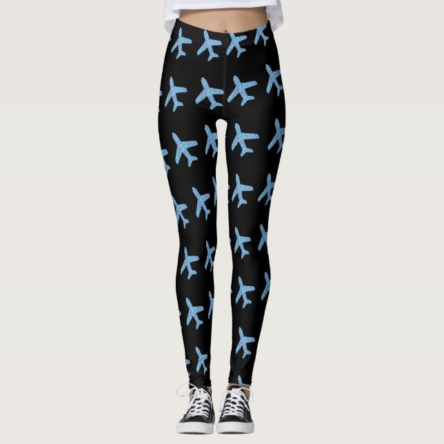 Pequeños aviones Leggings (negro) (Anverso)