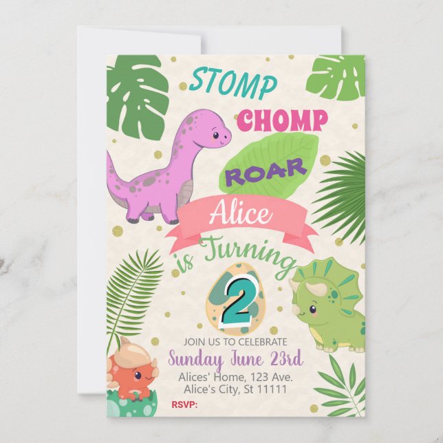 PEQUEÑOS DINOSAURIOS CHICA SEGUNDA INVITACIÓN DE C (Anverso)