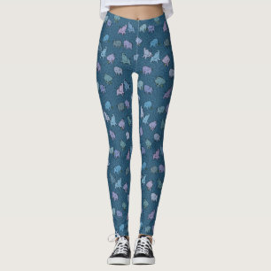 Pequeños elefantes en leggings de remolino azul