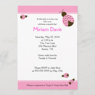 Pequeños Ladybugs Rosa 5x7 Invitaciones a la ducha