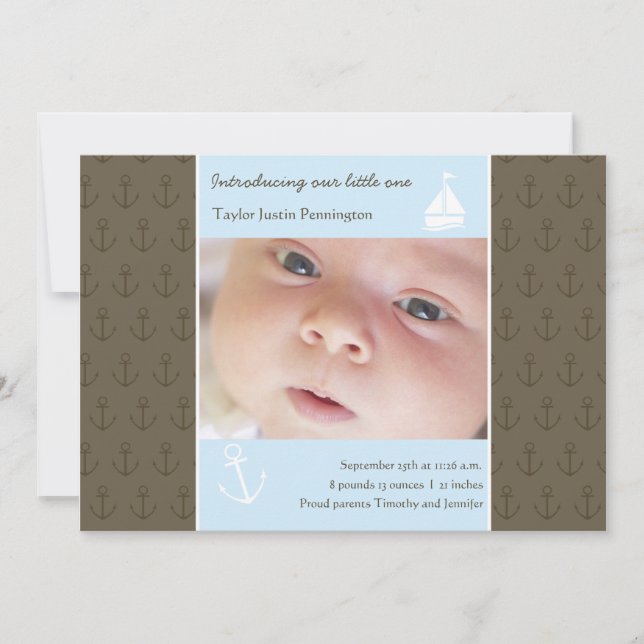 Pequeños marineros recién nacidos invitación de fo (Anverso)