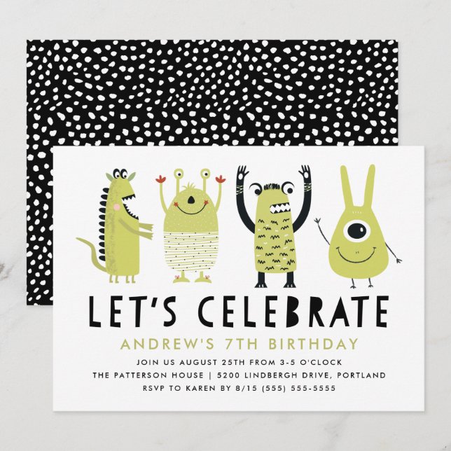 Pequeños monstruos | Invitación a la fiesta de cum (Anverso / Reverso)