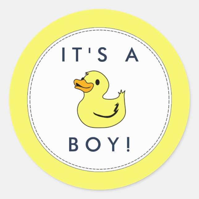 Pequeños Pegatinas de Baby Shower de pato, ¡es un  (Anverso)