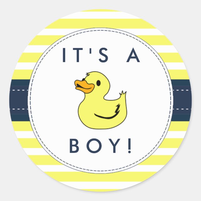 Pequeños Pegatinas de Baby Shower de pato, ¡es un  (Anverso)