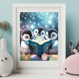 Pequeños pingüinos adorables leyendo libro Arte pe