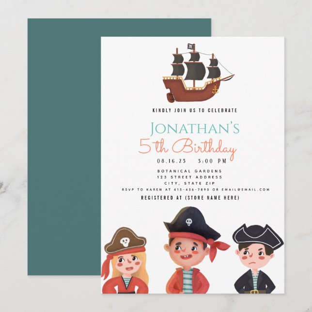Pequeños piratas de la Invitación de cumpleaños nú (Anverso / Reverso)