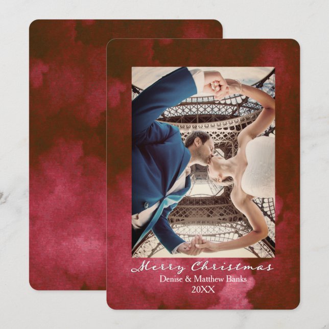 Pera Roja Acuarela. Tarjeta de Navidad Elegante (Anverso / Reverso)