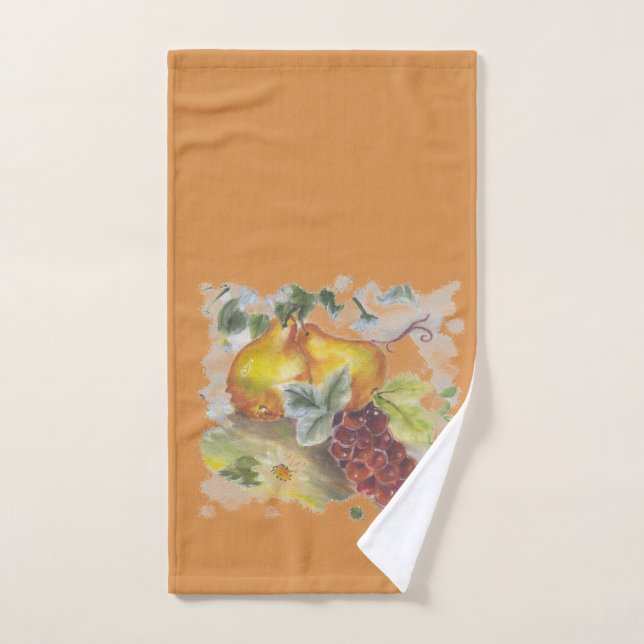Peras acuarelas y uvas (Toalla de mano)