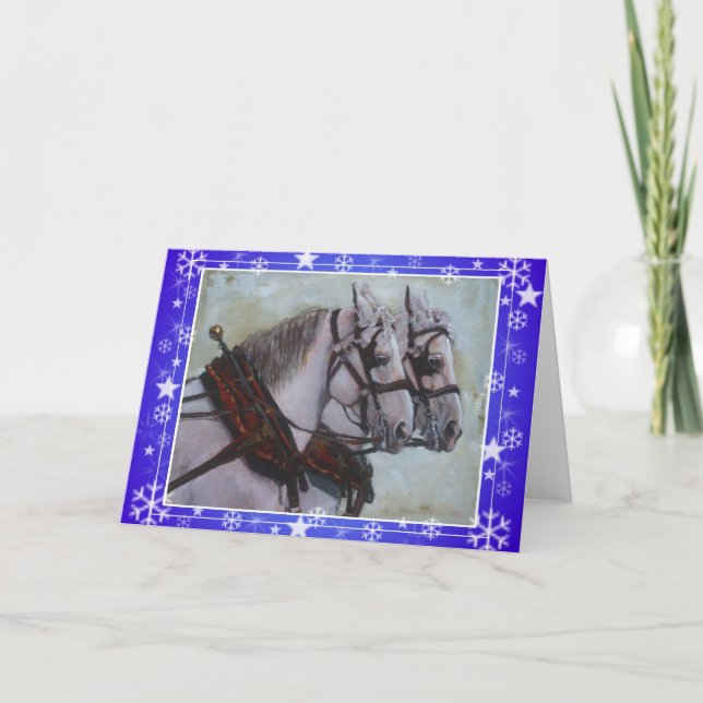 Percheron Draft Horse Navidad Tarjeta azul (Anverso)