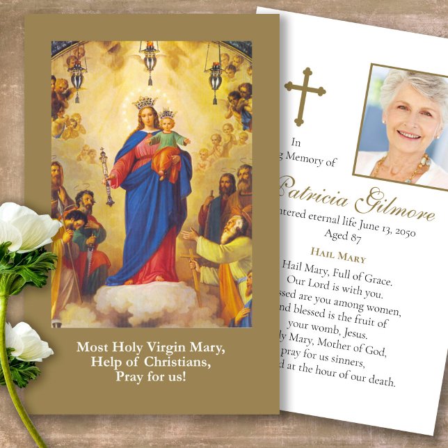 Pérdida de la ayuda de Mary a los cristianos Orar  (catholic, religious, celebration of life, in loving memory of, prayer cards for bereavement)