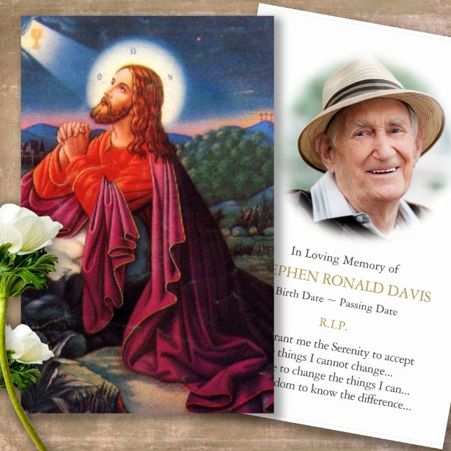 Pérdida en memoria de Jesús Orando Cartas de Solid (catholic, religious, celebration of life, in loving memory of, prayer cards for bereavement)