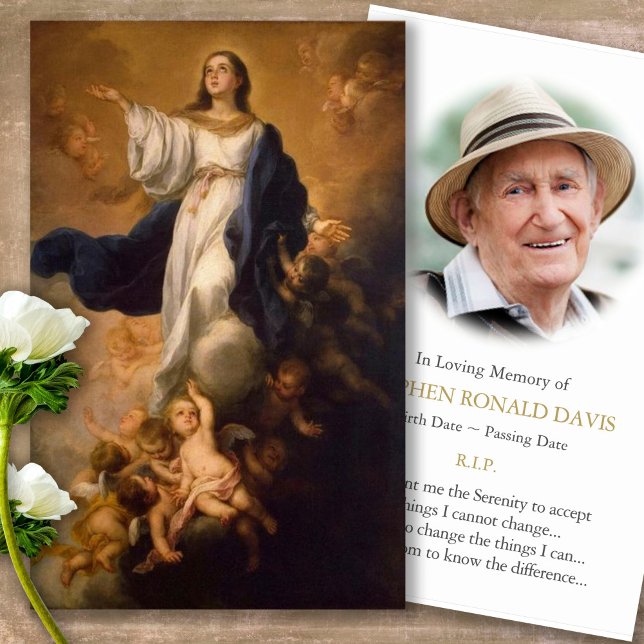 Pérdida funeraria Asunción María Oración Cartas de (catholic, religious, celebration of life, in loving memory of, prayer cards for bereavement)