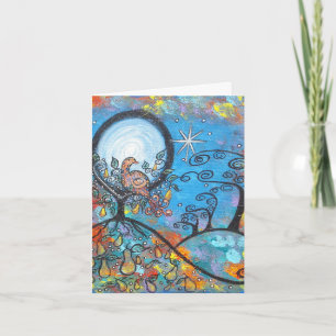 Perdiz mágica en una tarjeta de Navidad del peral