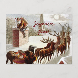 Père Noël avec traîneau et renne cartes postales