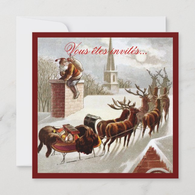 Père Noël avec traîneau et renne invitaciones (Anverso)