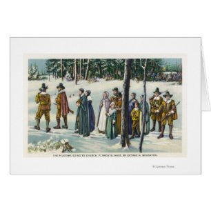 Peregrinos que van a la iglesia en la escena de la