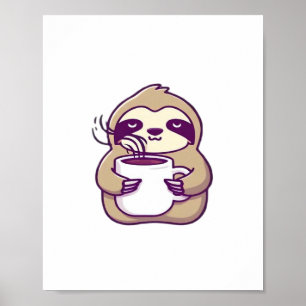 Perezoso Chibi Kawaii con Taza de Café � Arte de A