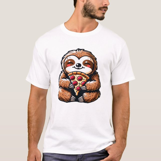 Perezoso divertido comiendo Pizza, Camiseta clásic (Anverso)