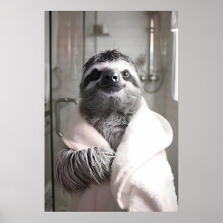 Perezoso Divertido en Bata, Arte de Pared de Baño,