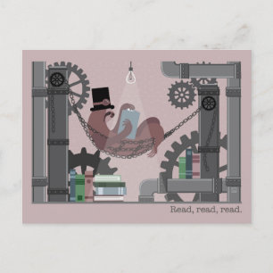 Perezoso Steampunk leyendo tarjetas postales