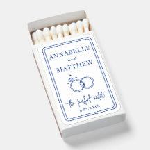 Perfect Match Drawn Blue Wedding Matchbox Favor