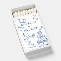 Perfect Match Drawn Blue Wedding Matchbox Favors
