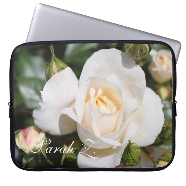 Perfecto funda portátil de flores de rosa blanca c (Frente)