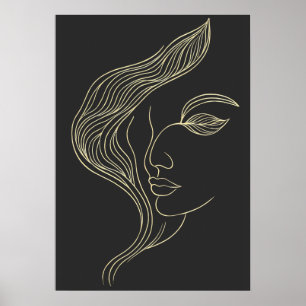 Perfil de mujer con hoja Arte de línea elegante