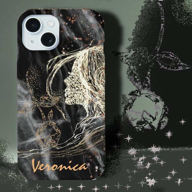Perfil elegante de la mujer de mármol negro (Elegant Black Marble iPhone 15 Case)