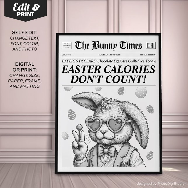 Periódico Conejo de Pascua, Decoración de Pascua B (Easter Bunny Newspaper, Black White Easter Decor)