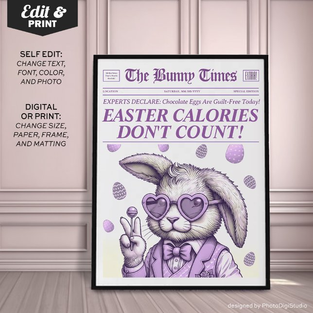 Periódico conyugal de Pascua, decoraciones de Pasc (Trendy Easter Bunny Newspaper, Easter Decorations)
