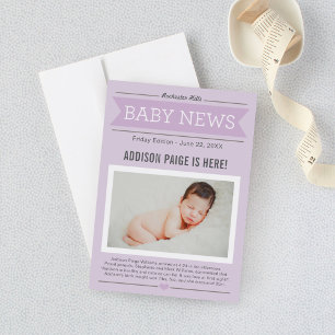 Periódico de Noticias de Bebé Lila Anuncio de Naci