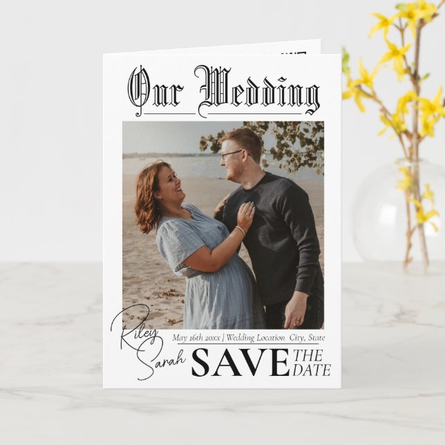 Periódico EDICIÓN DE BODAS | tarjeta doblada (flor amarilla)