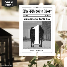 Periódico moderno Boda de tarjetas de la mesa de f