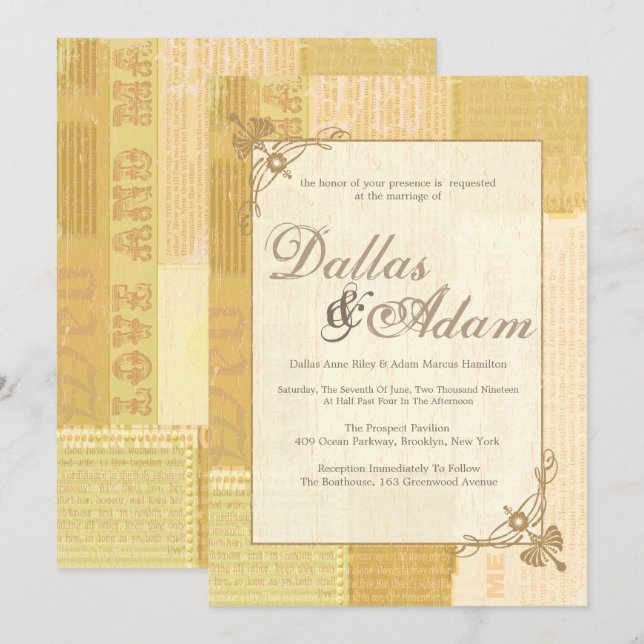 Periódico vintage, invitaciones a la boda (Anverso / Reverso)