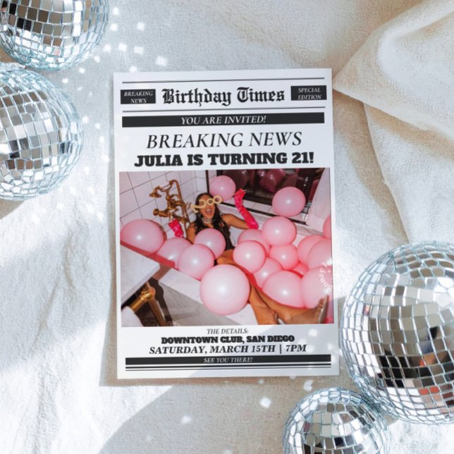 Periódicos Invitación Cumpleaños 21 Invitar (Birthday Newspaper Invitation 21st Birthday Invite)
