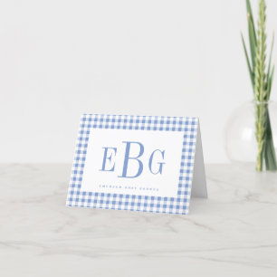 Periwinkle Blue Gingham Nota Monograma de Tres let