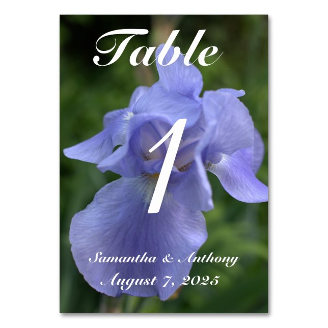 Periwinkle Boda Floral Tabla Nº de tarjetas (Reverso)