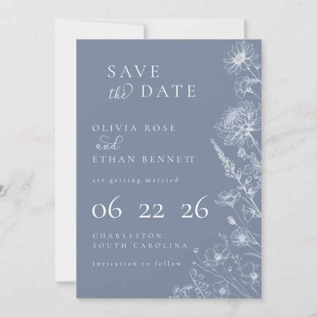 Periwinkle Botanical Minimal Wedding Save the Date (Anverso)
