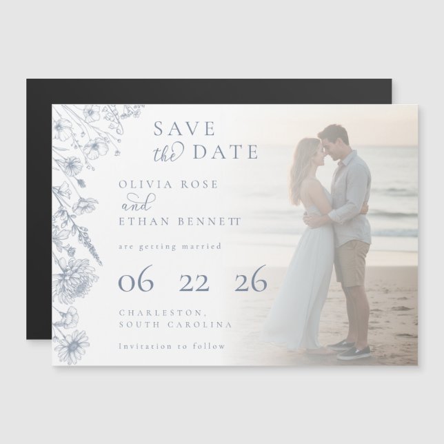 Periwinkle Botanical Photo Wedding Save the Date  (Anverso/Reverso)
