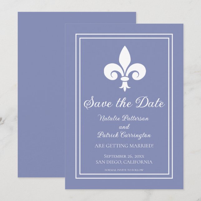 Periwinkle Fleur de Lis Guardar la invitación de f (Anverso / Reverso)