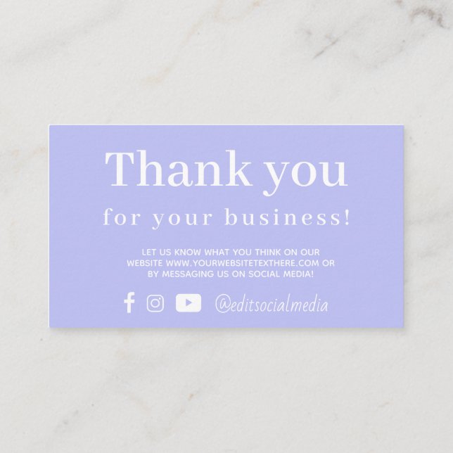 Periwinkle Gracias tarjeta de visita (Reverso)