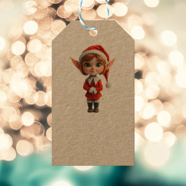 Perky Chica Navidades Elf Kraft Etiquetas de regal