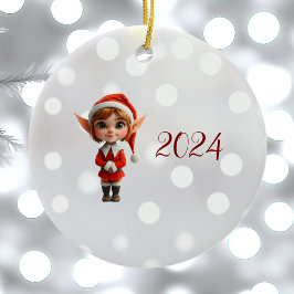 Perky Chica Navidades Elf Ornamento cerámico