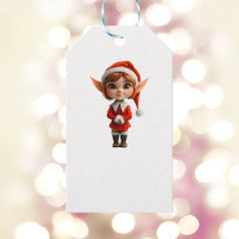 Perky Chica Navidades Elf White Gift Etiquetas