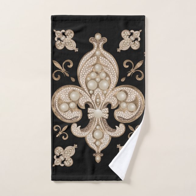 Perla de lujo y adorno de oro de Fleur-de-lis (Toalla de mano)